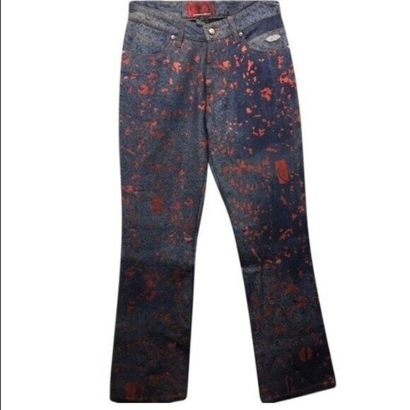 Johnny Blaze Jeans Juniors Size 5/6 Blue Denim Red Flame Hip Hop 90s Y2K Vintage - Picture 1 of 6